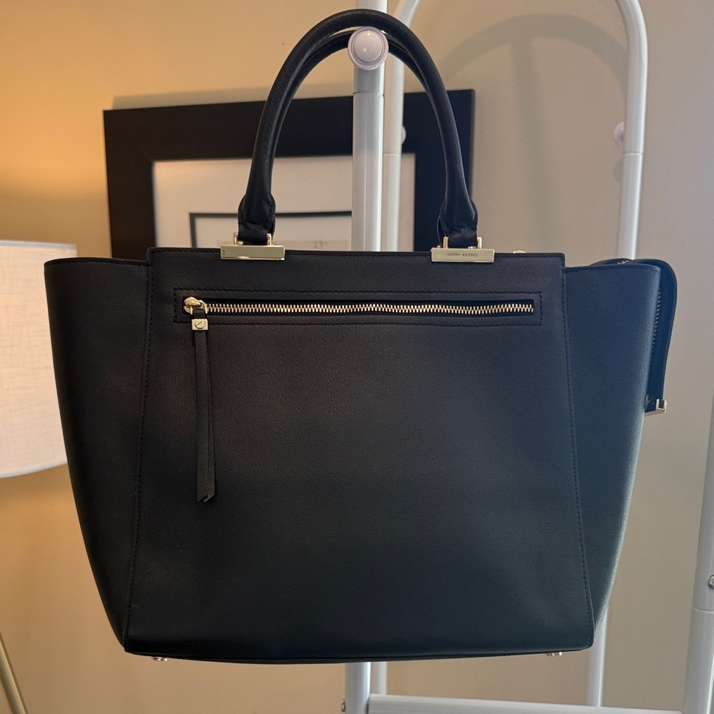 Henri Bendel Black Leather Tote Bag with Top Handles